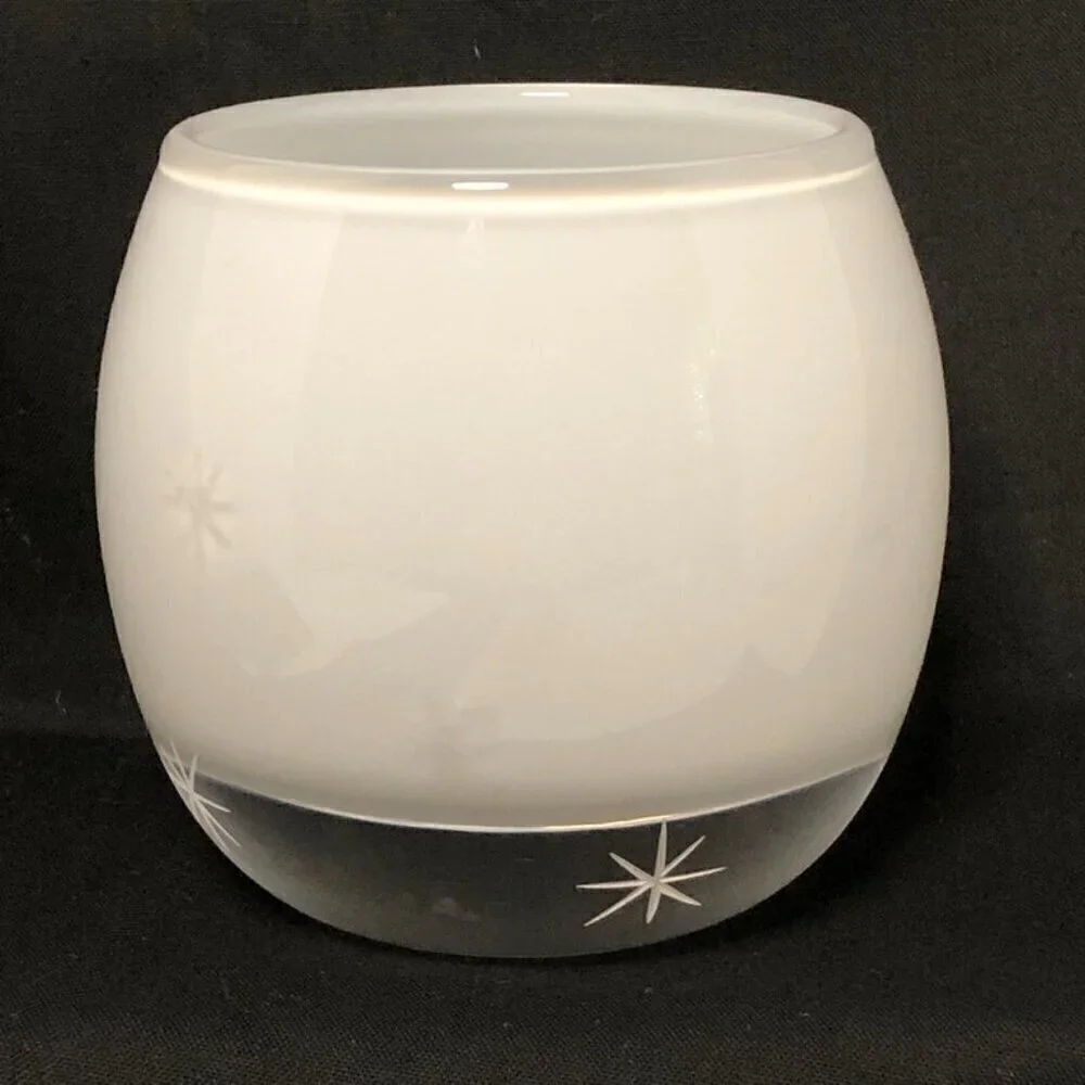 Crate & Barrel White Etched Starburst Glass Candle Holder